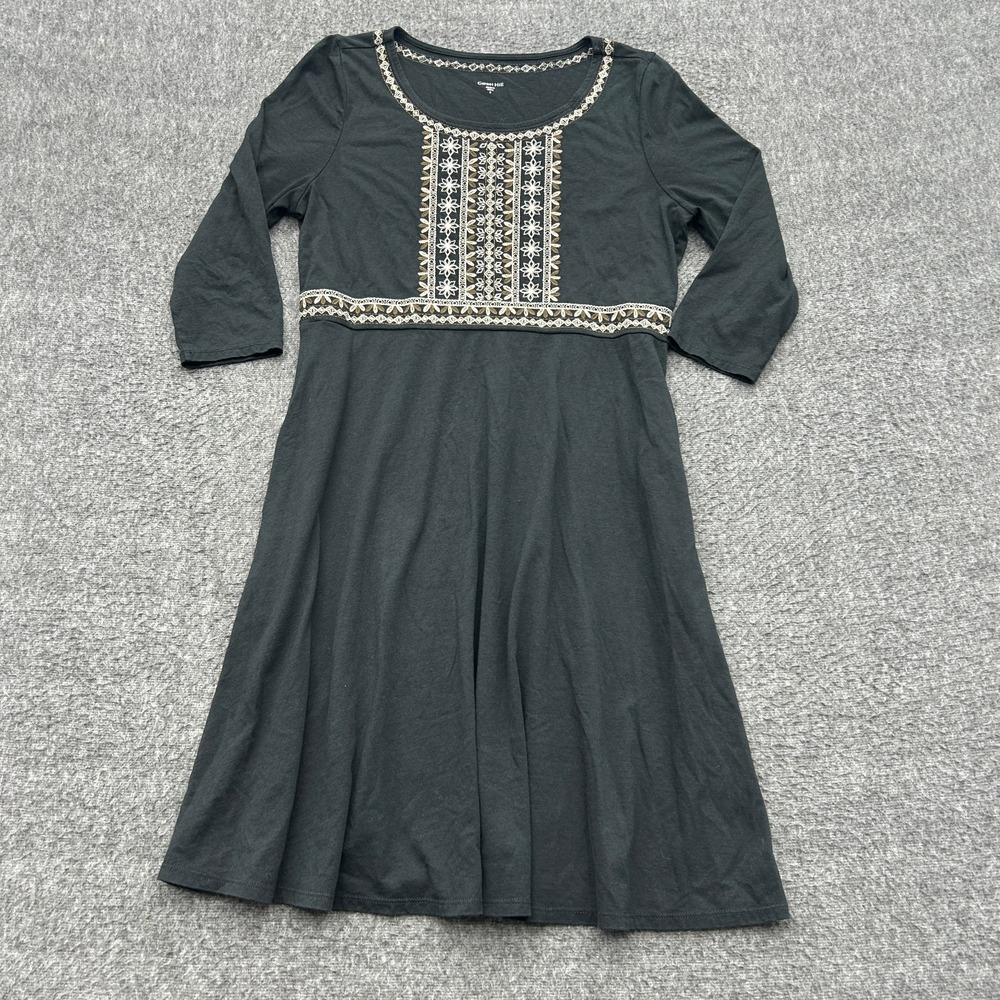 Garnet Hill Dress Embroidered Bodice Jersey Knit Pockets Fairy Cottage Small